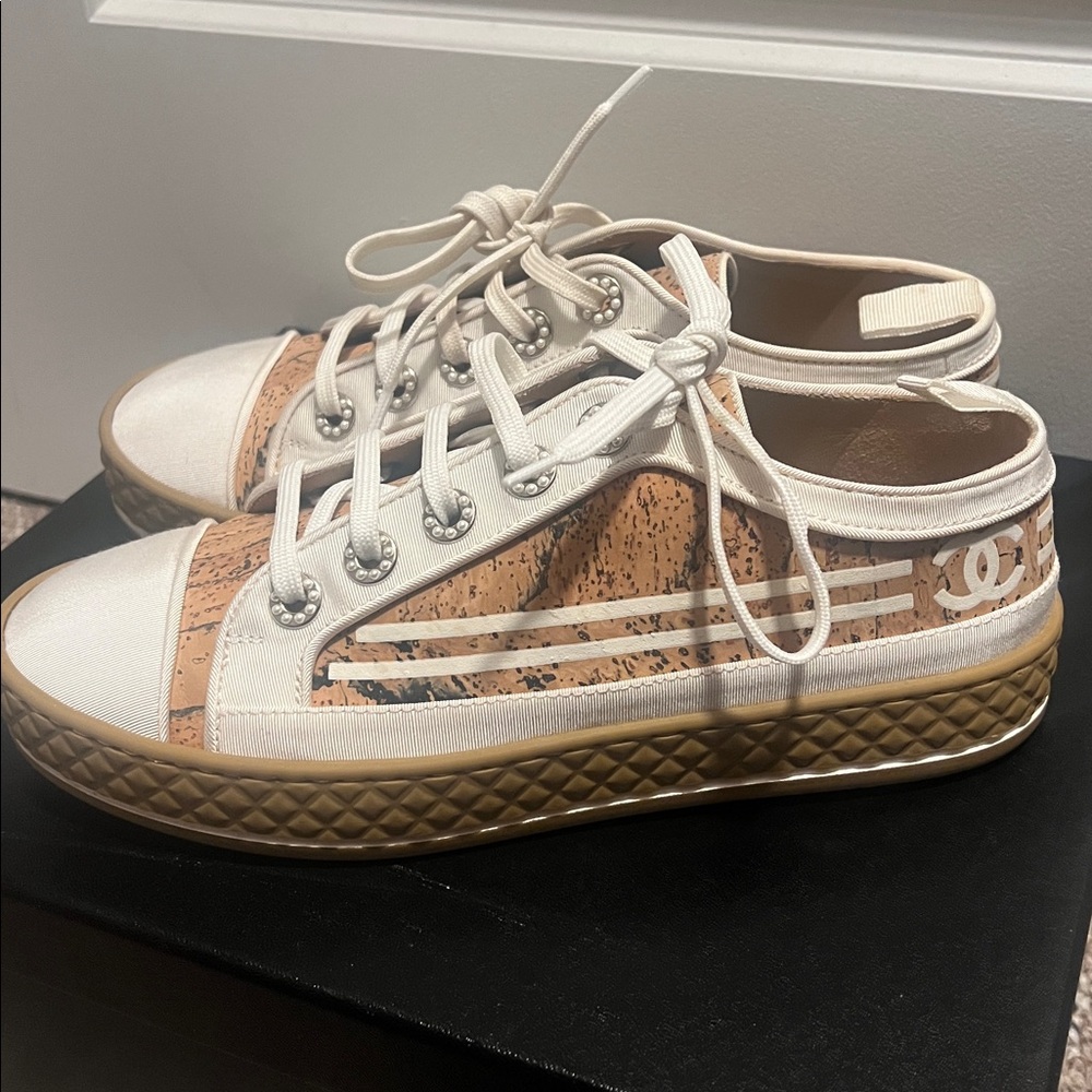 CHANEL Cork and Canvas Jetty Trainers
